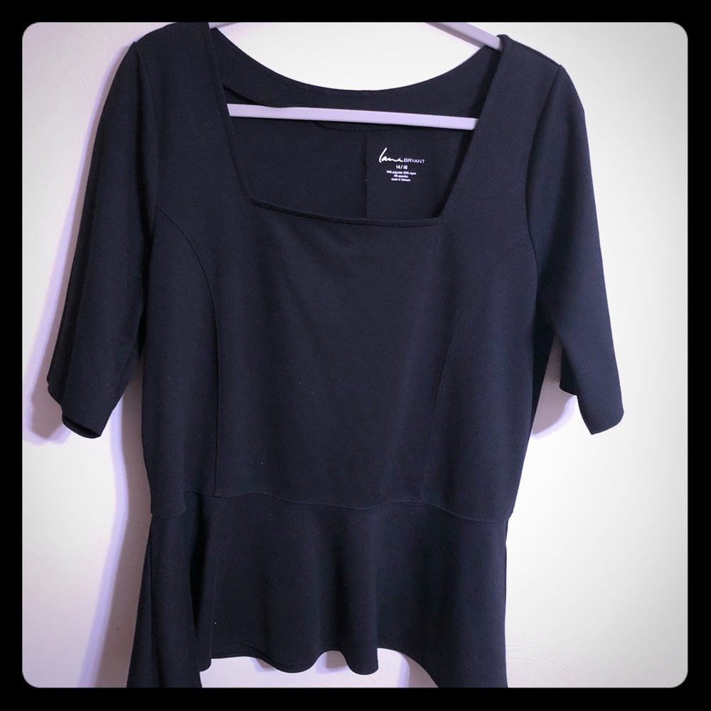 Square Neck 14/16 Lane Bryant Black Peplum Top